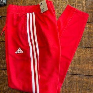 Adidas Women’s Aeroready Sereno Slim Tapered -Cut Pants, Vivid Red/White, Medium